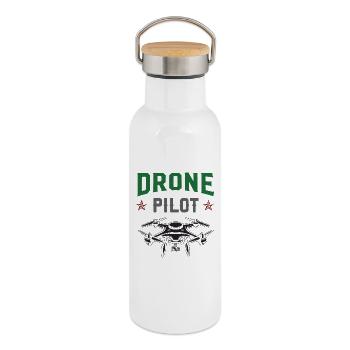 Pilote de drone - Gourde isotherme avec bouchon en bambou - blanc - Droite