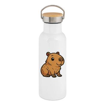 Cute Cartoon Capybara, cuteand chill - Thermal Bottle with Bamboo Lid - white - Right