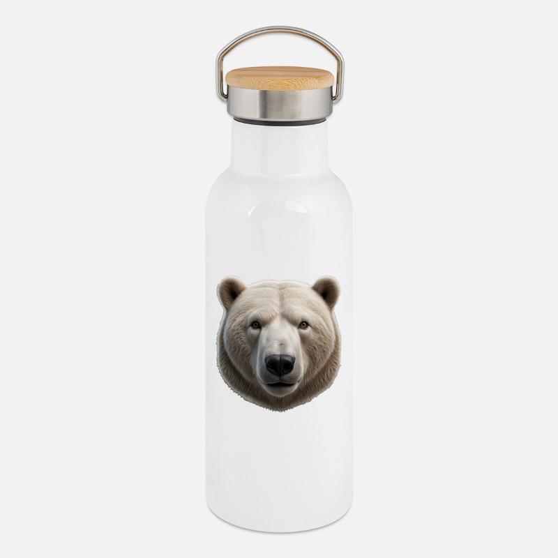 Majestic Polar Bear Face Design - Thermal Bottle with Bamboo Lid - white