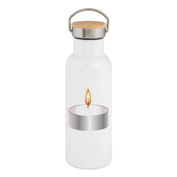 Burning Tealight Candle Simple Symbol - Thermal Bottle with Bamboo Lid - white - Right