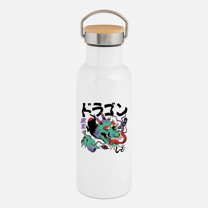 Dragon Cosmique Éclatant - Gourde isotherme avec bouchon en bambou - blanc