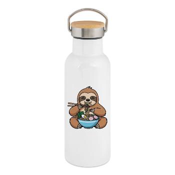 Faultier Asia Nudelsuppe Ramen Malaysia China - Thermosflasche mit Bambusdeckel - Weiß - Rechts