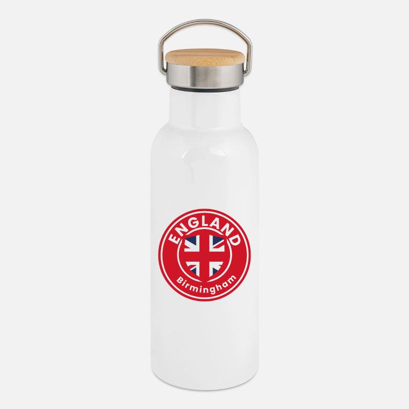 England Birmingham Emblem badge - Thermal Bottle with Bamboo Lid - white