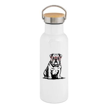 Französische Bulldogge - Thermosflasche mit Bambusdeckel - Weiß - Rechts