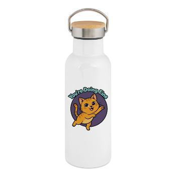 Katzen-Mutmacher: You're Doing Fine - Thermosflasche mit Bambusdeckel - Weiß - Rechts