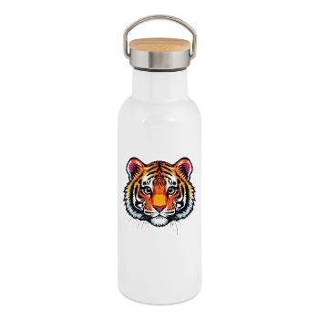 Cute tiger head - Thermal Bottle with Bamboo Lid - white - Right