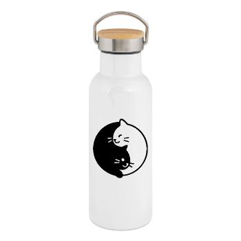 Yin und Yang katzen Duo - Thermosflasche mit Bambusdeckel - Weiß - Rechts