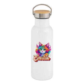 Emilia, Mädchenname, Lieblingsname - Thermosflasche mit Bambusdeckel - Weiß - Rechts