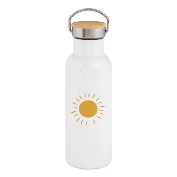 Warme minimalistische Sonne - Thermosflasche mit Bambusdeckel - Weiß - Rechts