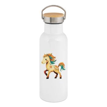 Pferd Pony - Thermosflasche mit Bambusdeckel - Weiß - Rechts