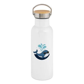 Whale Stylish Black Glasses - Thermosflasche mit Bambusdeckel - Weiß - Rechts