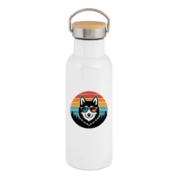 Husky rétro soleil lunettes - Gourde isotherme avec bouchon en bambou - blanc - Droite