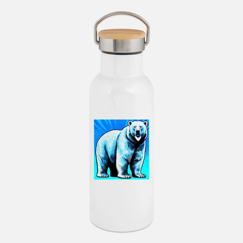 ours blanc - Gourde isotherme avec bouchon en bambou - blanc