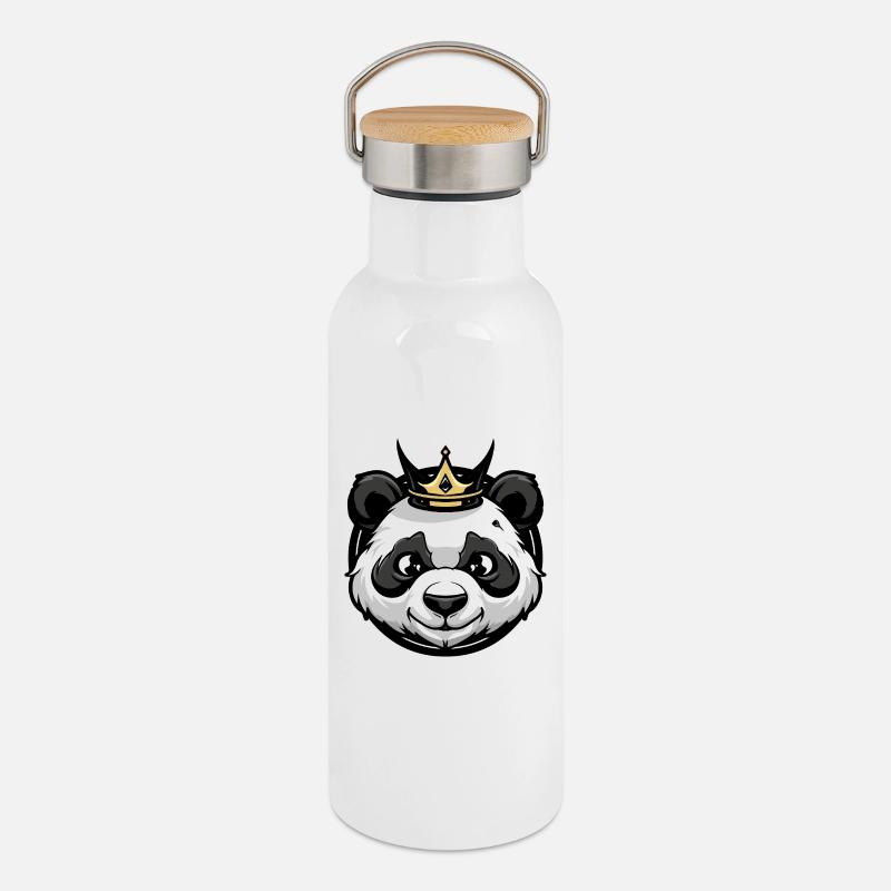 Couronne de tête de panda - Gourde isotherme avec bouchon en bambou - blanc
