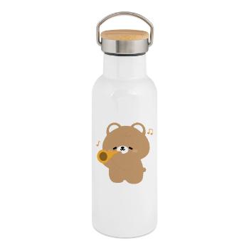 Bear Trumpet Serenade - Thermosflasche mit Bambusdeckel - Weiß - Rechts