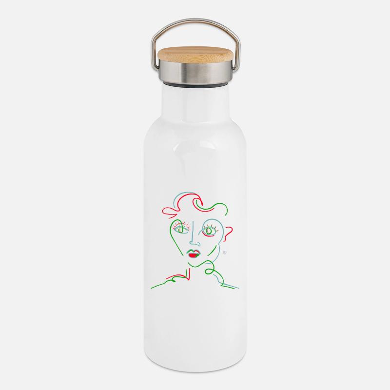 Neon Line Portrait - Thermal Bottle with Bamboo Lid - white