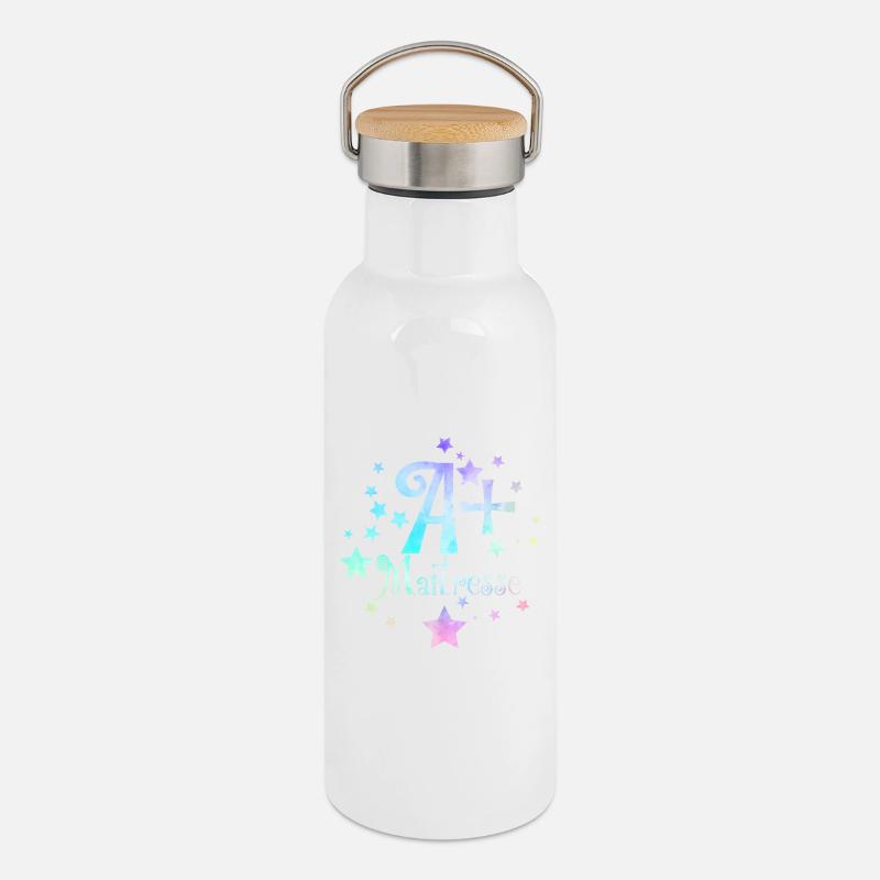 A+ teacher - Thermal Bottle with Bamboo Lid - white