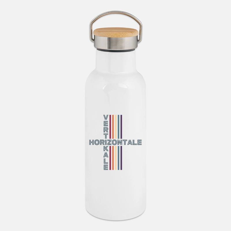 Horizontal Vertical Retro Vintage - Gourde isotherme avec bouchon en bambou - blanc