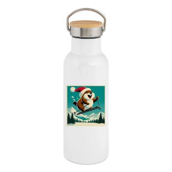Marmotte Ski Affiche Vintage - Gourde isotherme avec bouchon en bambou - blanc - Droite