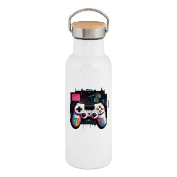 Gamer Controller - Thermosflasche mit Bambusdeckel - Weiß - Rechts