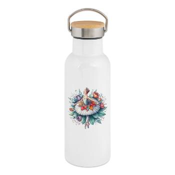 Danseuse de ballet avec tutu - Gourde isotherme avec bouchon en bambou - blanc - Droite