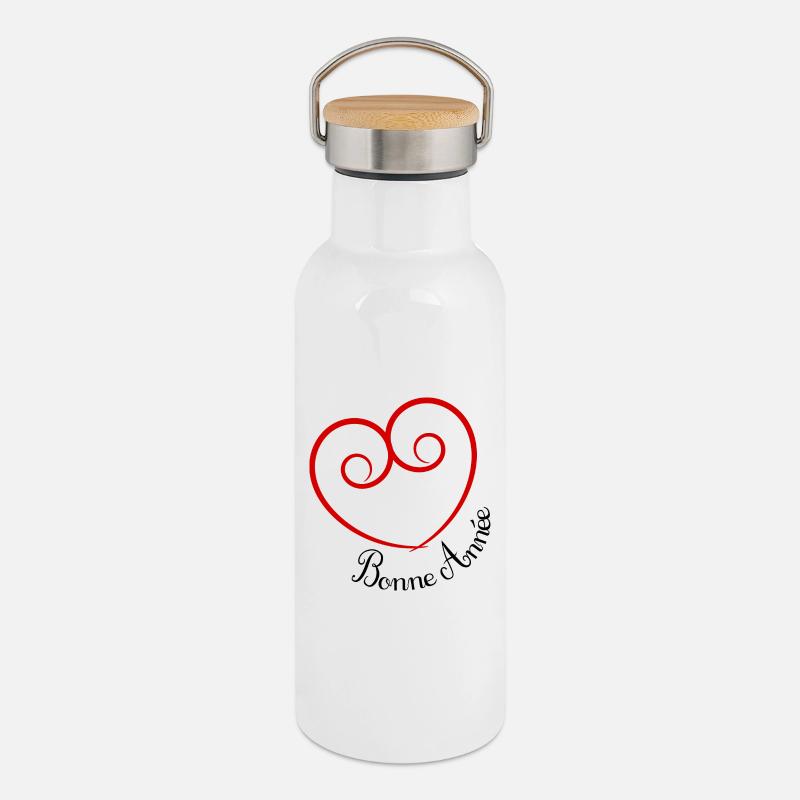 HERZ. PAAR. VALENTINSTAG. GERADE VERHEIRATET. Junggesellinnenabschied. - Thermosflasche mit Bambusdeckel - Weiß