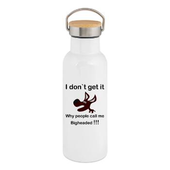 Maroon Cartoon Dog with Fangs - Gourde isotherme avec bouchon en bambou - blanc - Droite