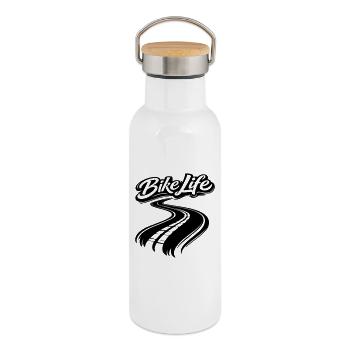 Bike Life Biker Design - Thermosflasche mit Bambusdeckel - Weiß - Rechts