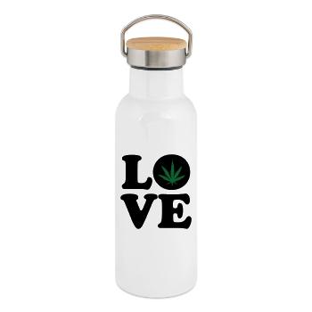 Love weed cannabis  - Gourde isotherme avec bouchon en bambou - blanc - Droite