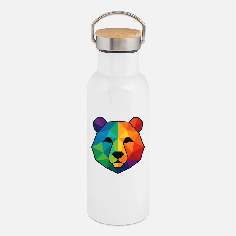 Colorful pop art low poly bear - Thermal Bottle with Bamboo Lid - white