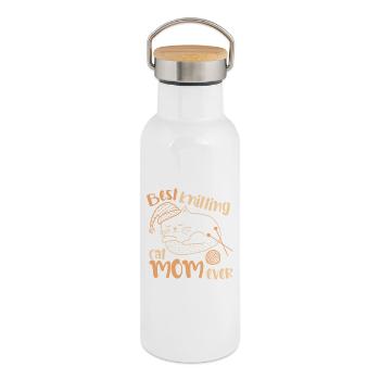 Meilleure maman de chat tricotée de tous les temps - Gourde isotherme avec bouchon en bambou - blanc - Droite