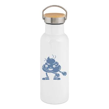Funny poop pile dancing - Thermal Bottle with Bamboo Lid - white - Right