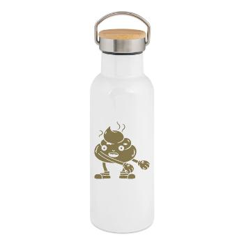 Funny poop pile dancing - Thermal Bottle with Bamboo Lid - white - Right