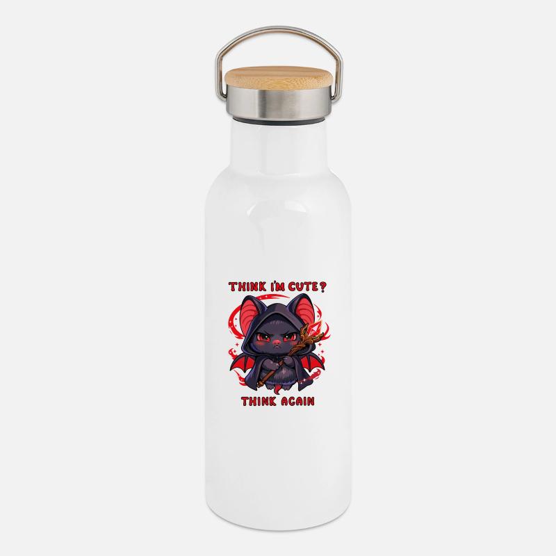 Cute Bat | Dark and fun design - Thermal Bottle with Bamboo Lid - white