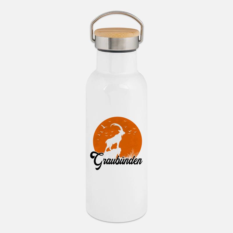 Grey-banded moon silhouette - Thermal Bottle with Bamboo Lid - white