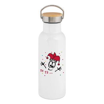 Fasching, Karneval, Konfetti - Thermosflasche mit Bambusdeckel - Weiß - Rechts