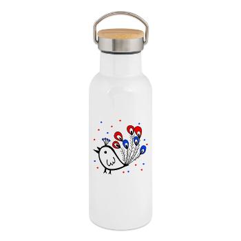 Karneval, Fasching, Spatz - Thermosflasche mit Bambusdeckel - Weiß - Rechts