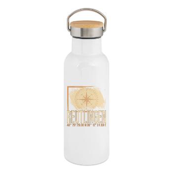 Reutlingen Koordinaten - Thermosflasche mit Bambusdeckel - Weiß - Rechts