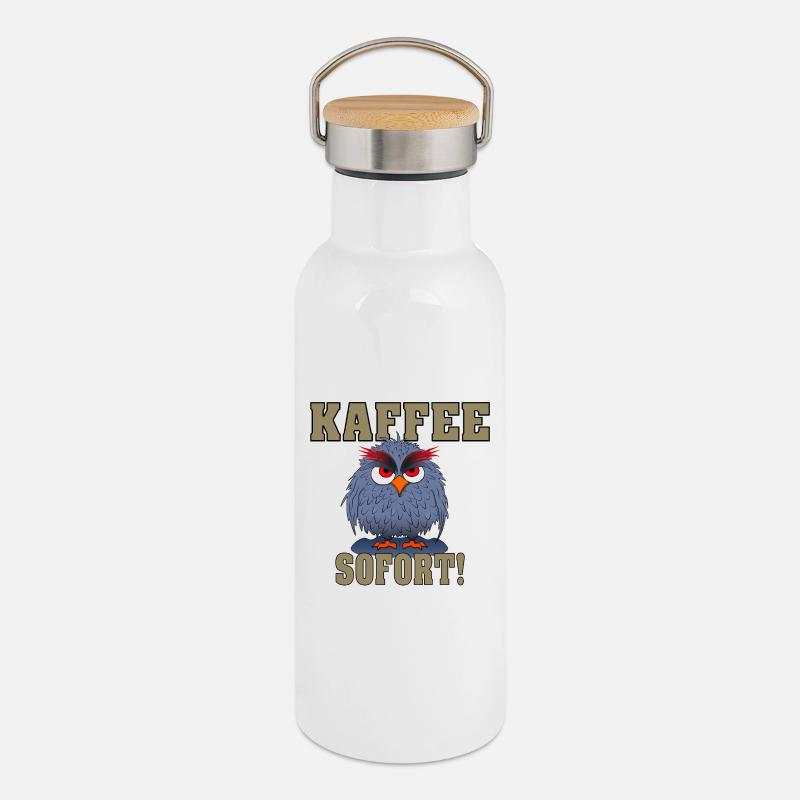 Owl Instant Coffee - Thermal Bottle with Bamboo Lid - white