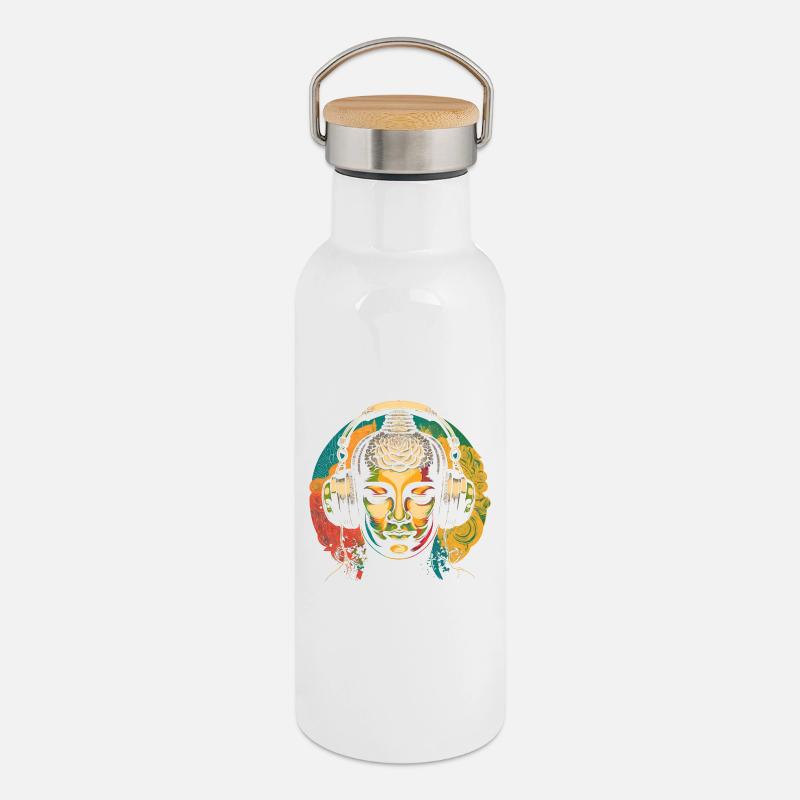 Buddha - Thermal Bottle with Bamboo Lid - white