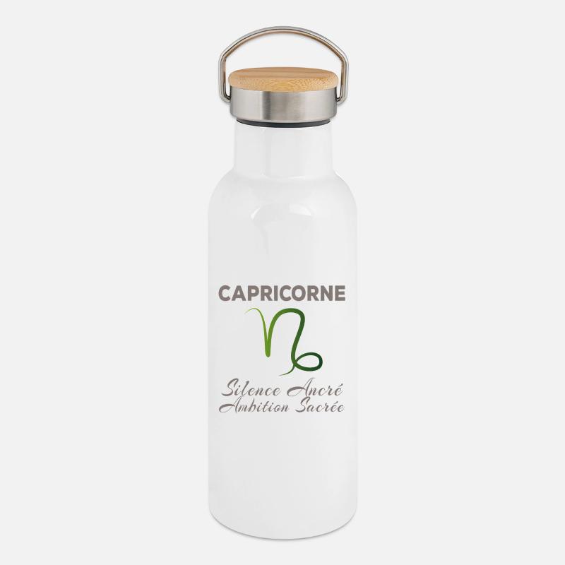 Capricorne - Gourde isotherme avec bouchon en bambou - blanc