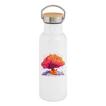 Fuchs unter Herbstbaum - Thermosflasche mit Bambusdeckel - Weiß - Rechts