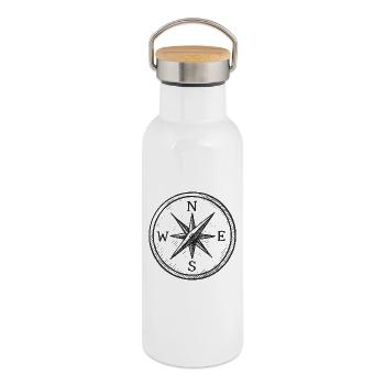 Dessin vintage de la boussole North Star - Gourde isotherme avec bouchon en bambou - blanc - Droite