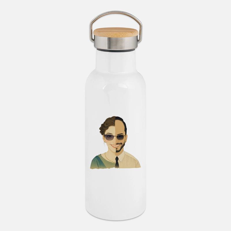 WIR SIND EINS – nette Menschen - Thermosflasche mit Bambusdeckel - Weiß
