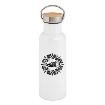 Schwarzes aztekisches Symbol - Thermosflasche mit Bambusdeckel - Weiß - Rechts
