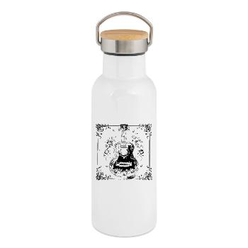 Ukulélé drôle - Gourde isotherme avec bouchon en bambou - blanc - Droite
