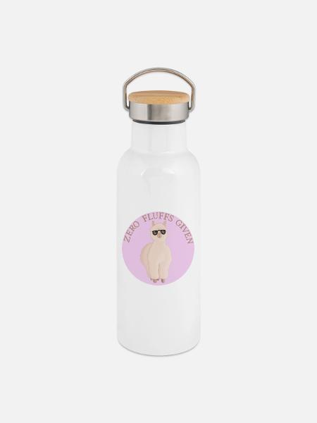 Fluffiges Alpaca - Thermosflasche mit Bambusdeckel - Weiß
