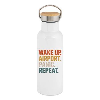 Aufwachen Flughafen Panik Wiederholen Reisen - Thermosflasche mit Bambusdeckel - Weiß - Rechts