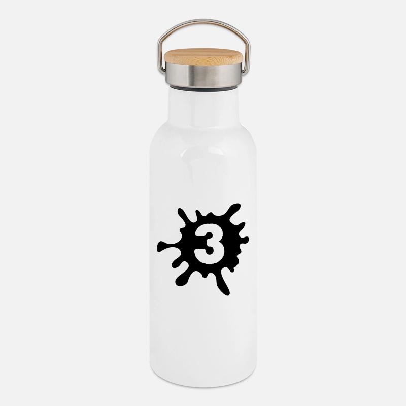 3 Klecks - Thermosflasche mit Bambusdeckel - Weiß