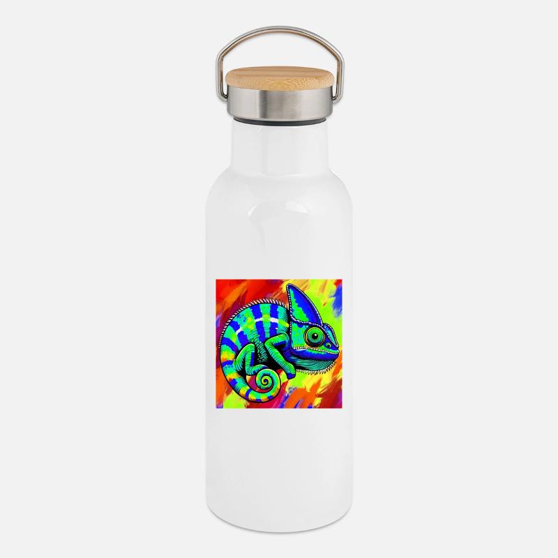caméléon - Gourde isotherme avec bouchon en bambou - blanc